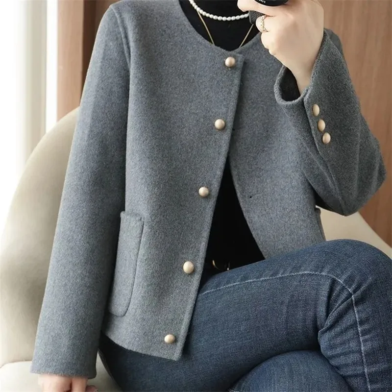 

2026 New Autumn High-end O-Neck Double-sided Wool Jacket Women Korean Fashion Elegant Short Woolen Coat Female Outerwear B1394
