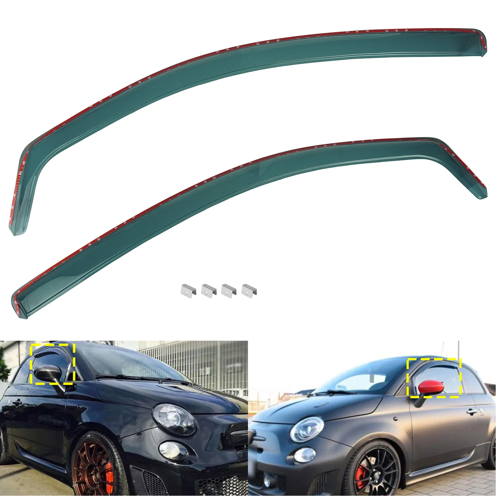 2pcs Tint Front Window Wind Rain Sun Guard Deflectors Protector For Fiat 500 Abarth MK1 3 Door Hatchback 2007-2019