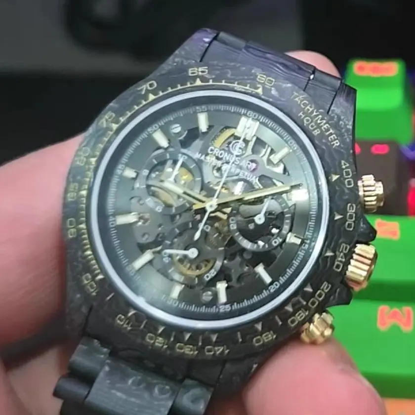 CRONUSART Men Chronograph Watch 42mm Automatic Mechanical Wristwatch Carbon Fiber Case & Strap Luminous Sapphire Mirror