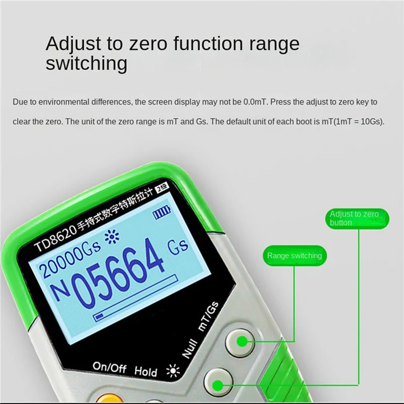 

ABUF-2X TD8620 Handheld Digital Tesla Meter Magnetic Flux Meter Surface Magnetic Field Test 5% Accuracy