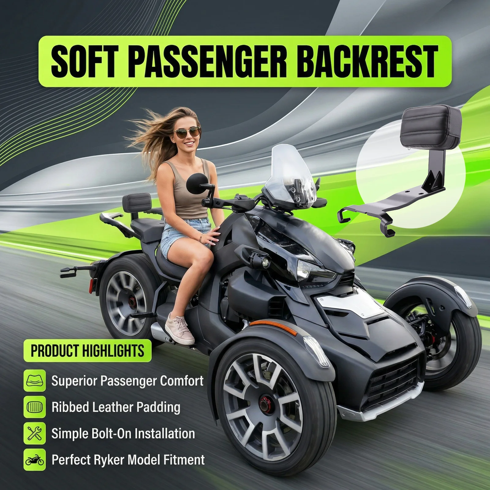 Soft Passenger Backrest for Can-Am Ryker 600 900 / Rally Edition Sport Edition 2019-2025 Detachable Passenger Back Rest Kit view 3