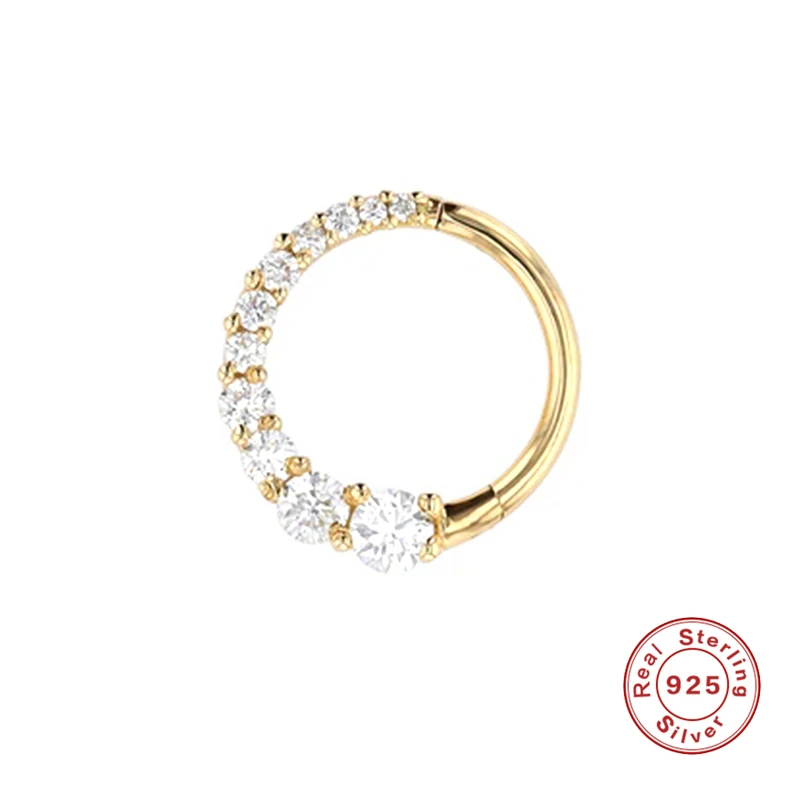 Aide 1pc 925 Sterling Silver Shimmering CZ cyrkon Pave Daith Hoop kolczyki dla kobiet chrząstka Piercing Hoop wszechstronna biżuteria