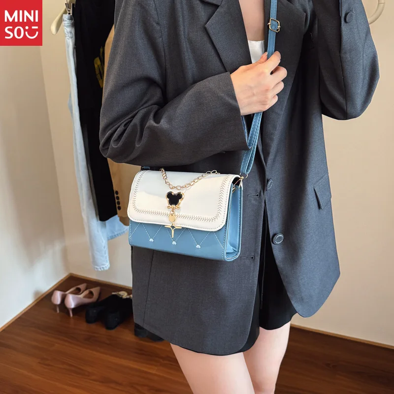 Miniso 2025 Nowa Modna Torba na Ramię dla Kobiet, Mała Kwadratowa Torebka z Kontrastowym Designem