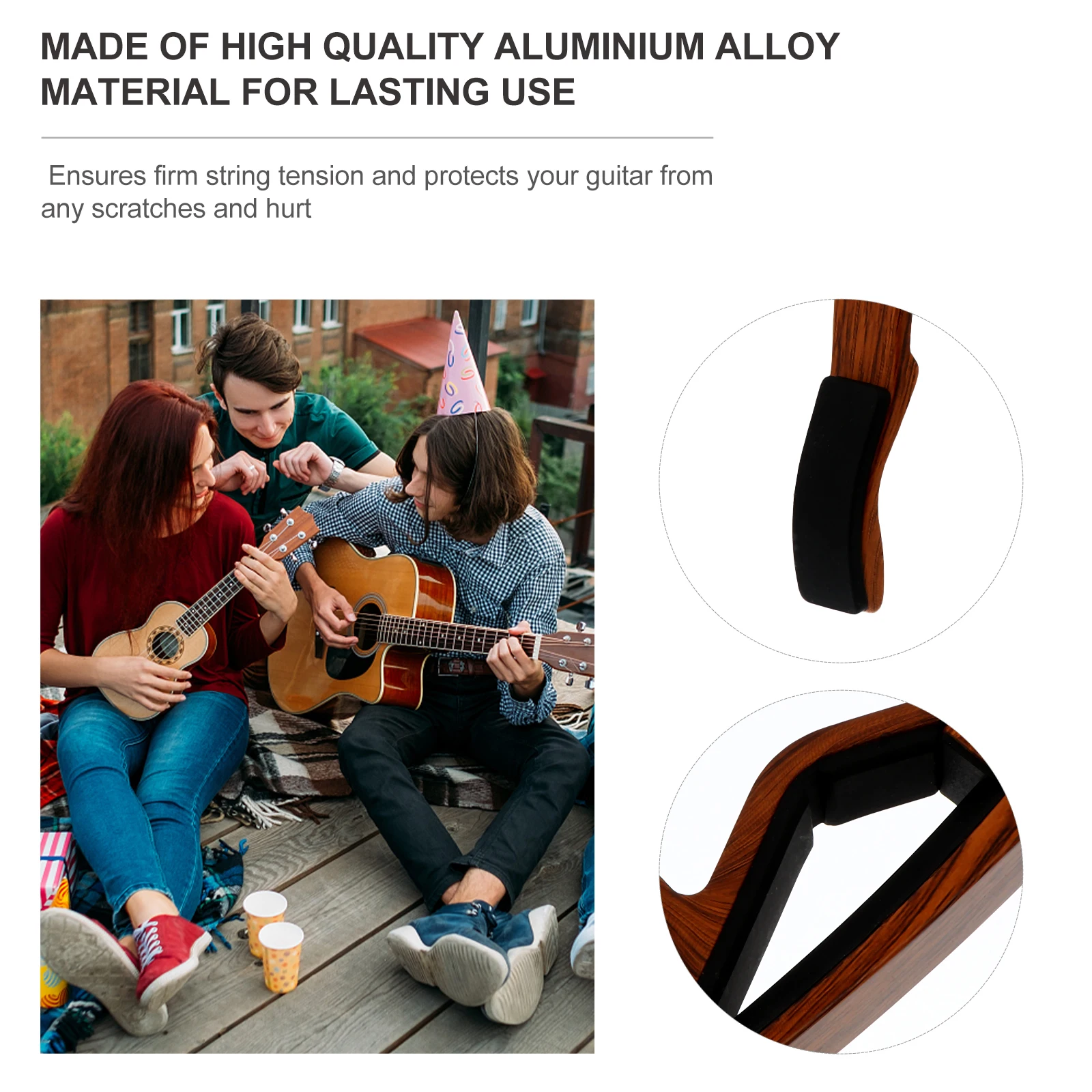 

Aluminium Alloy Guitar Capo Wood Grain Finish Scratch Resistant Quick Release Tuning Stability Clip On Ukulele Folk Guitar Capo