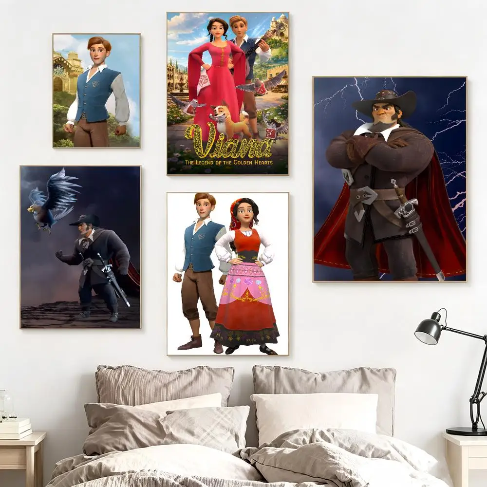 Cartoon Viana The Legend of the Golden Hearts Poster impermeable para el hogar sala de estar dormitorio bar decoracion estetica