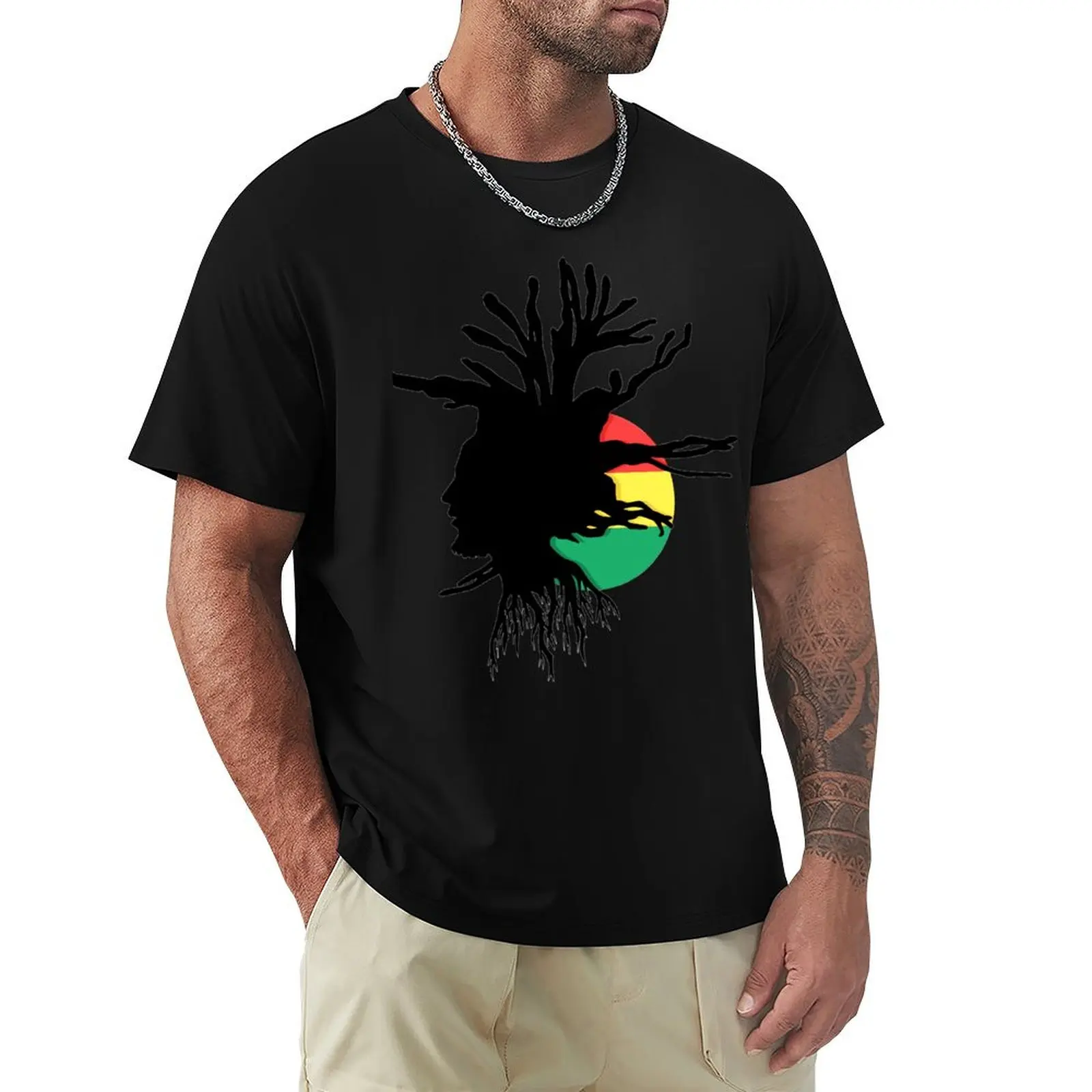 

Design Rasta Ethiopian Funny Men Who Loves Music Flag Reggae Roots Jamaica T-Shirt High Elasticity Sports T-Shirt
