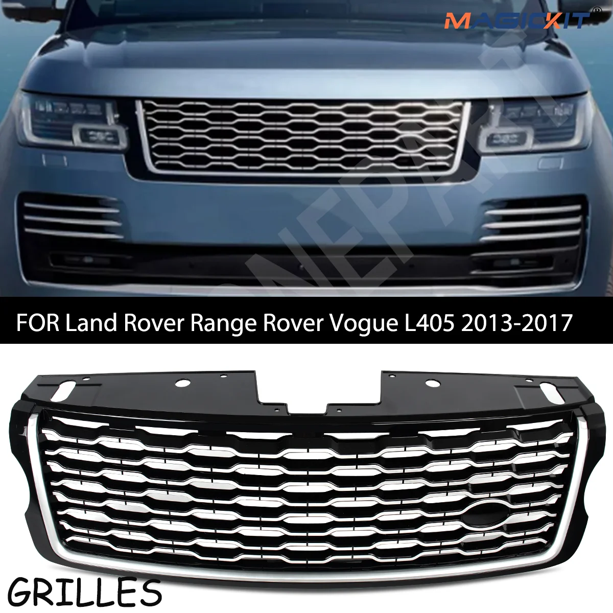 MAGICKIT Front Bumper Grille FOR Land Rover Range Rover Vogue L405 2013-2017 Model Front Bumper Grille Chrome+Black Accessories