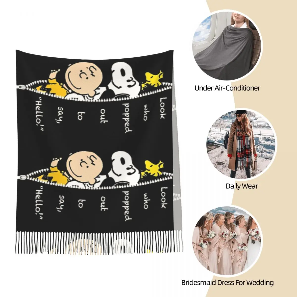 Lenço macio quente outono snoopy amendoim xales wrpas bandana personalizada unissex retro cachecóis envoltórios