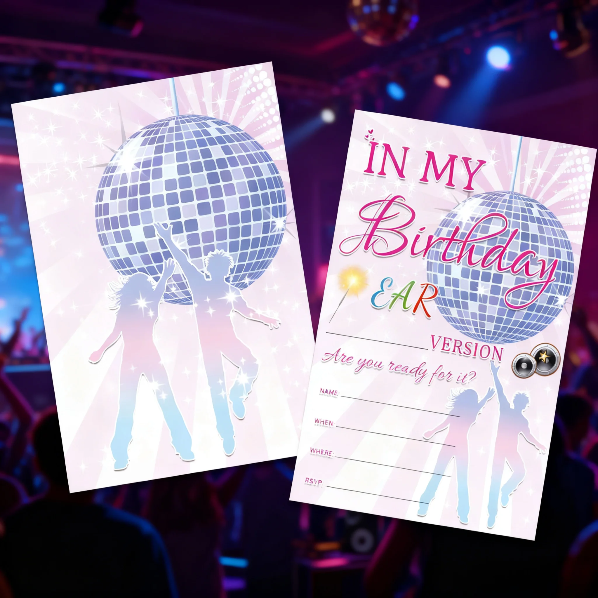 بطاقات دعوات حفلات أعياد الميلاد لموسيقى الديسكو مقاس 4 × 6 بوصة، 25 عبوة