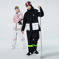 Conjunto de chaqueta y pantalones de esquí para mujer y hombre, conjunto impermeable y cálido a prueba de viento, chaqueta de esquí y pantalones para Snowfield al aire libre de invierno, nueva moda