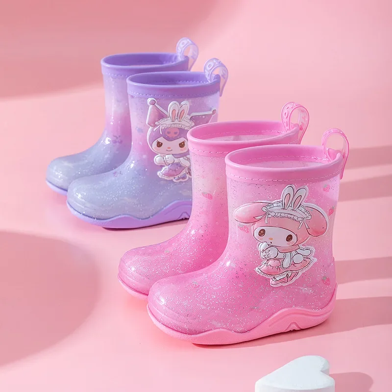 

Непромокаемые сапоги Kuromi My Melody в стиле аниме Kawaii, детские сапоги Sanrio с кристаллами, непромокаемые сапоги для девочек, летние водонепроницаемые нескользящие стильные модные ботинки