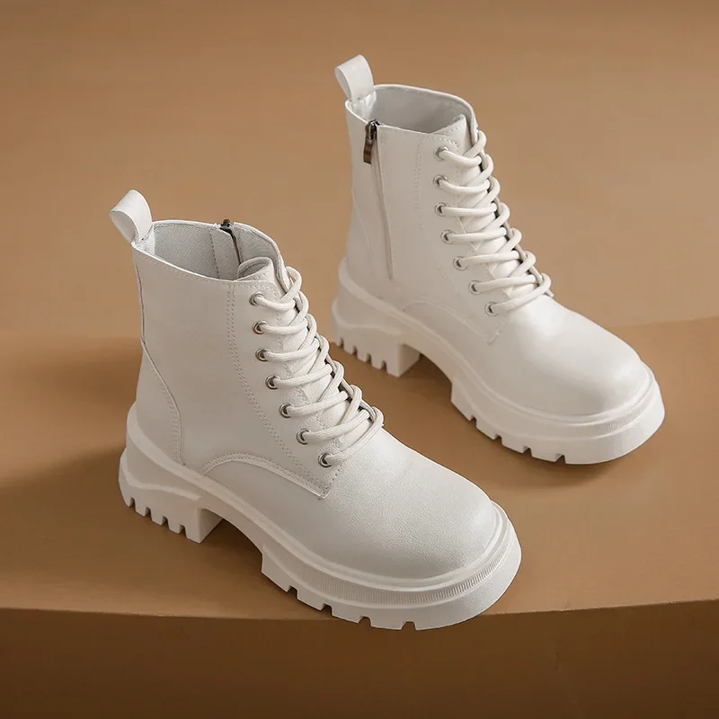 Ankle Boots Women Fashion Autumn Casual Female White Chelsea Booties Punk Gothic Shoes Platform Short Leather Combat Boots