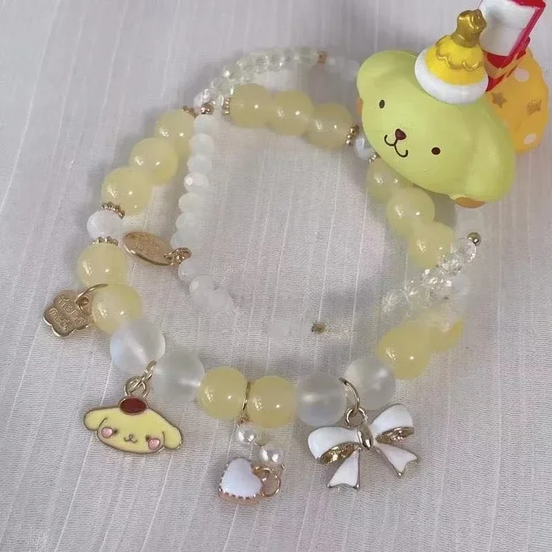 Miniso Sanrio Melody Yugui Dog Kuromi سوار كريستال مطرز لطيف حلو JK لينة الفتيات أفضل الأصدقاء هدية