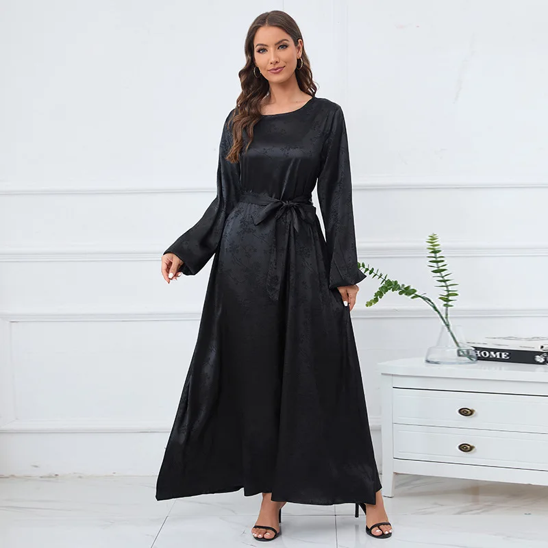 

Ekegant Satin Abayas for Women Muslim Long Sleeve Maxi Dress Dubai Turkey Kaftan Islamic Jalabiya Arab Robe Caftan Marocain Gown