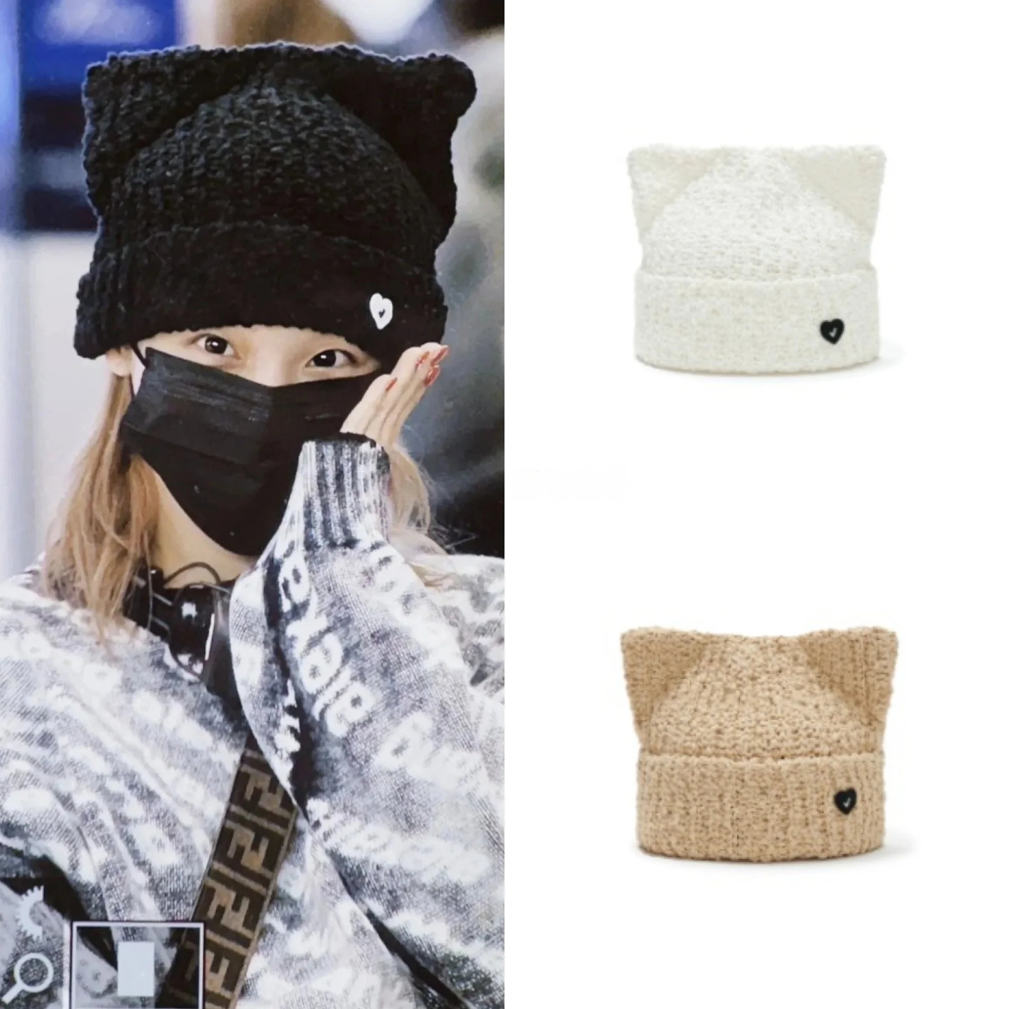 

Awesome Winter Knitted Hat with Ears And Heart Pattern Casual Sle Cotton Material for Young People to Wear While op