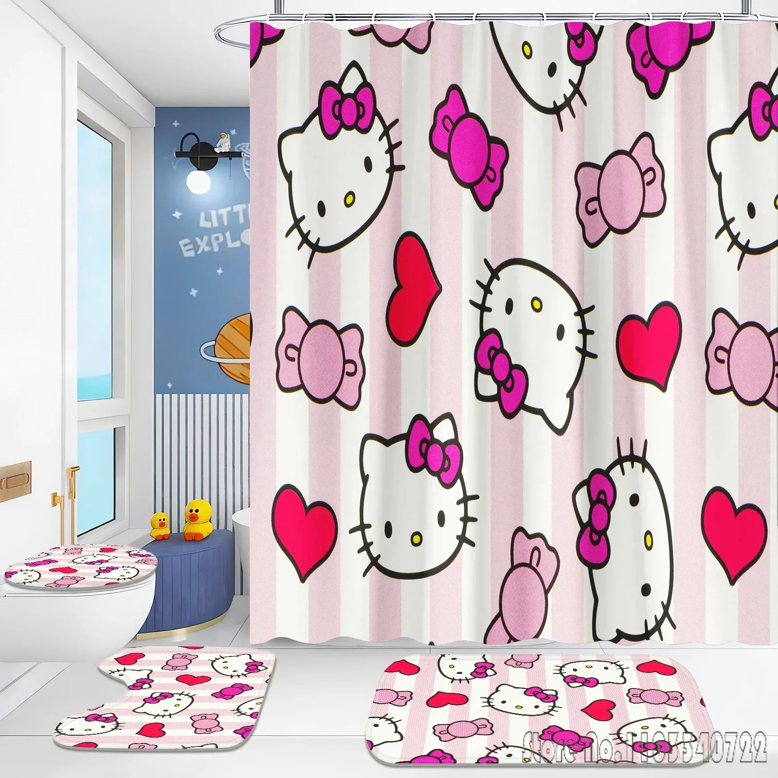 Hello Kitty Anime Shower Curtain 4 Piece Bathroom Set Mats And Waterproof Accessories Sets Luxury Curtains For Home