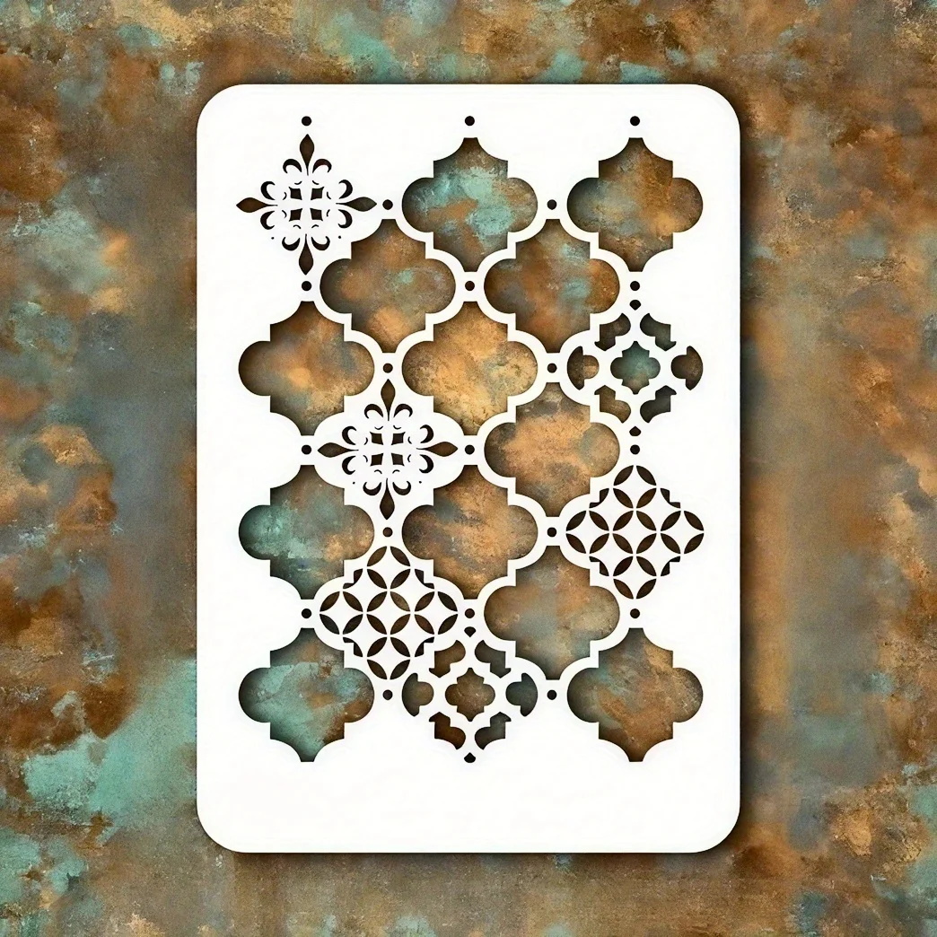 1 Stück 8,3x11,7 Zoll Marokkanische Mosaik-Schablone für DIY - Wiederverwendbare Kunststoff-Fliesenschablone mit Filigranen Quadratmustern – Detail 1