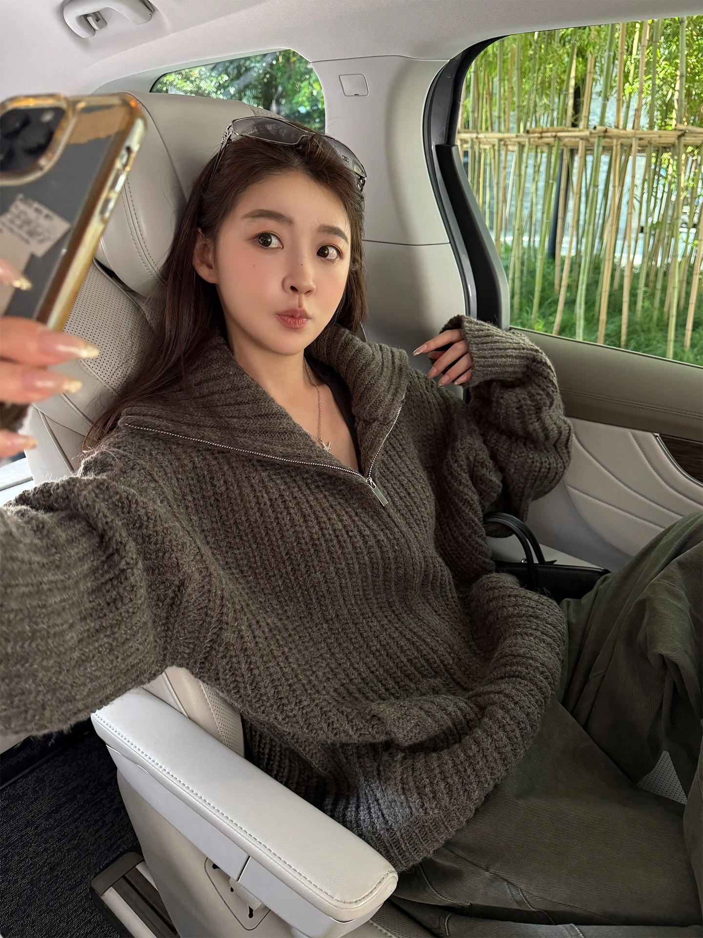 

Yaya op Oversized Sweater Coarse Needle Wool Dyed Casual Cold Tone Autumn Winter Women's Faion Commute Sle High Collar ...