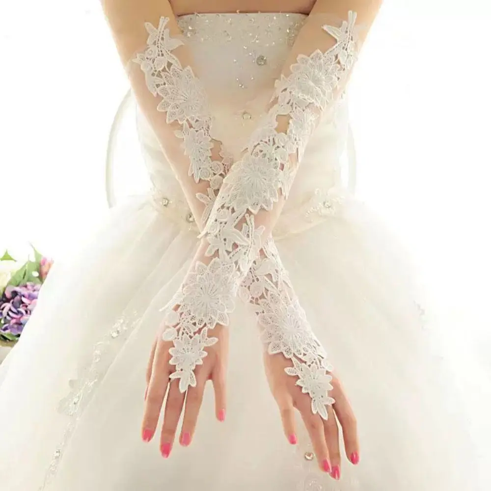 

Dance Gloves Fingerless Bridal Gloves Lace Embroidered Women Cosplay Gloves Flower Lengthened Long Mittens Wedding