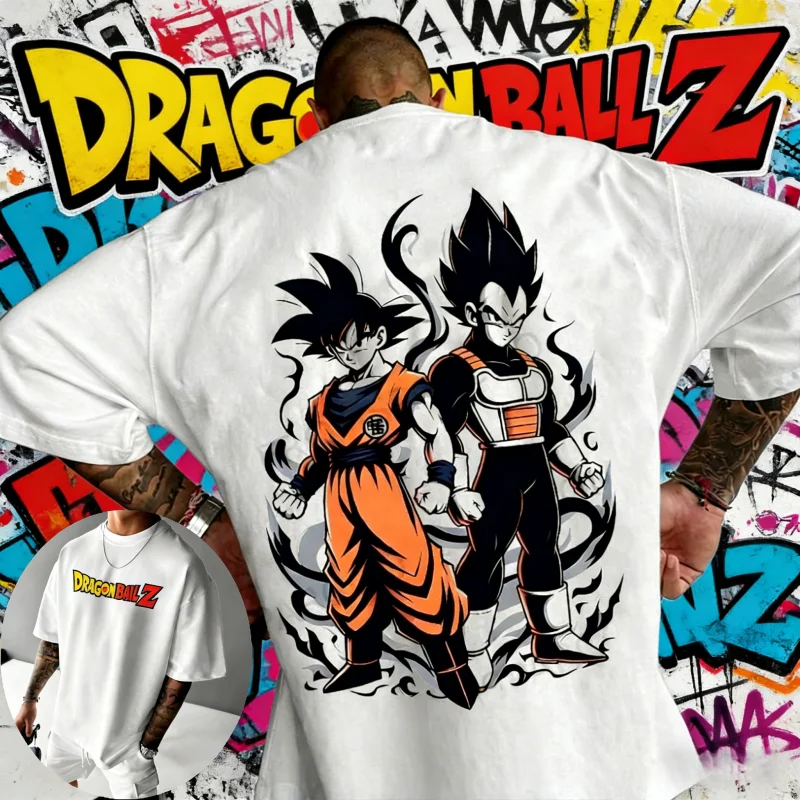 2026 Sommer Dragon Ball Z Samurai Goku Lila Aura 100% Baumwolle Rückendruck Vintage Oversized Casual Unisex T-Shirt für DBZ-Fans