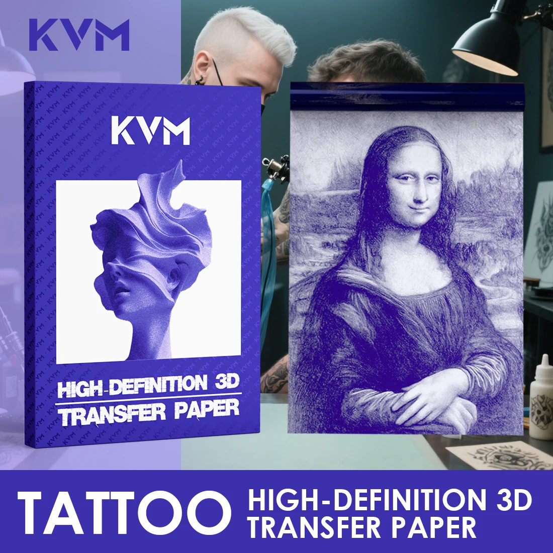 

KVM 100/25 листов бумаги для переноса татуировок, бумага для отслеживания татуировок для термокопировального аппарата, шаблонная бумага для татуировщика, трафаретная бумага