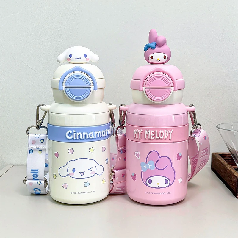 

Sanrio Kuromi My Melody Student Thermos Cup Kawaii Anime Cinnamoroll Pochacco Cartoon Cute Girl Water Cup Portable Gift for Kids