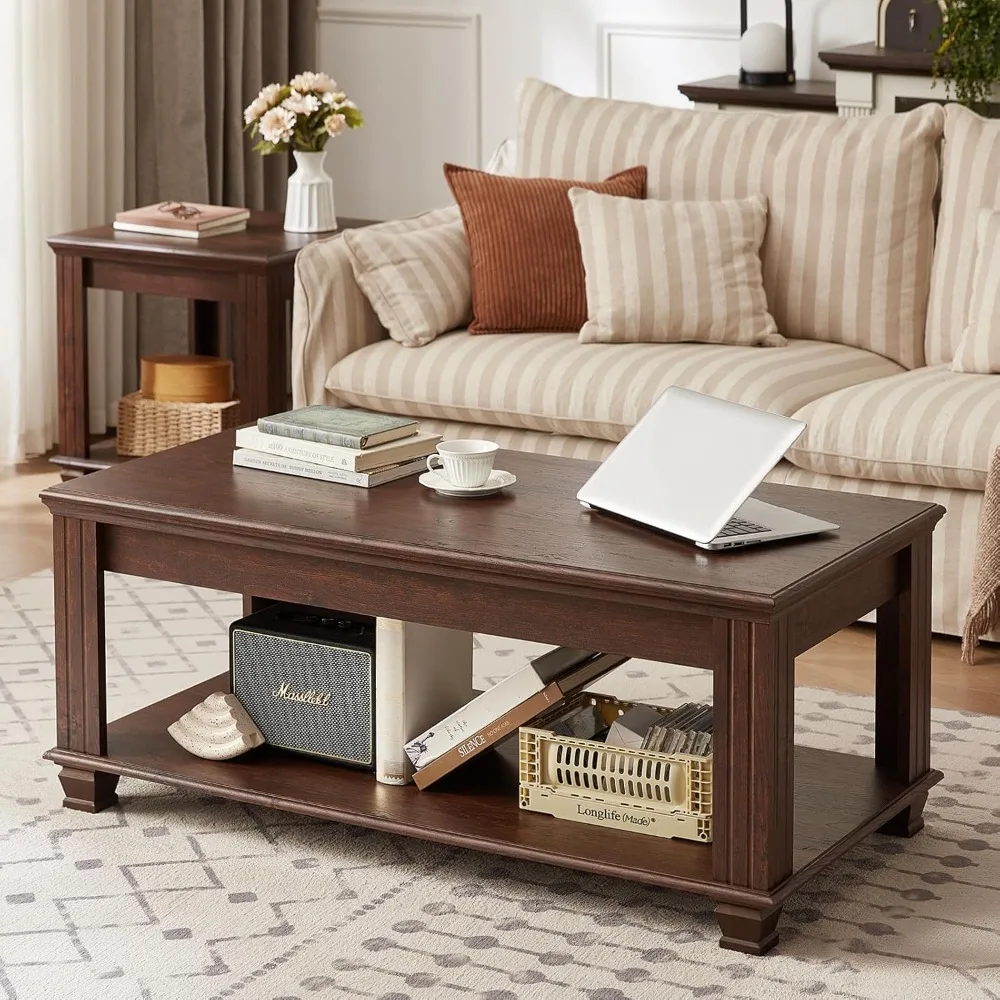 

Coffee Tables for Living Room, Square Tables with Open Storage Shelf, Large Modern Coffee Table, Rustic Brown