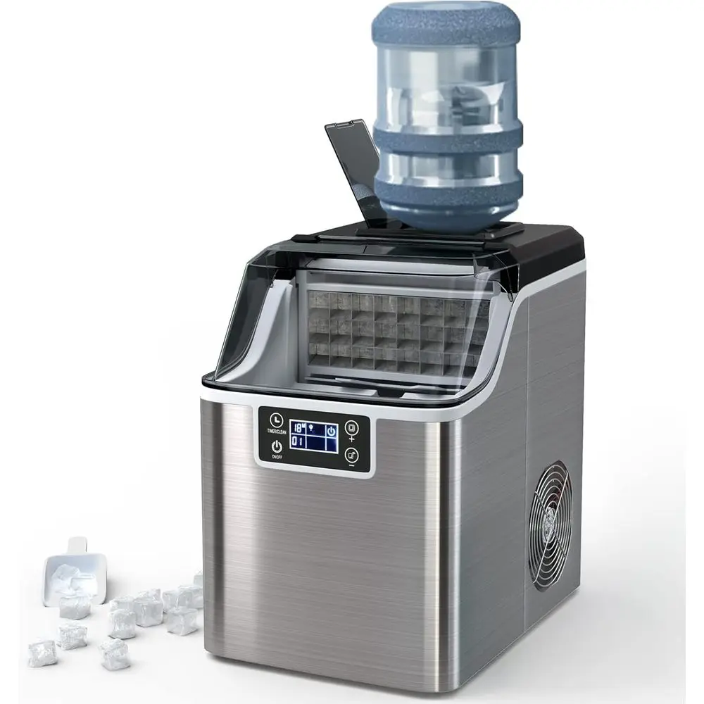 Portable 40lbs/Day Ice Maker - Auto Clean, 24 Cubes in 13 Min, Dual Water Options, Scoop & Basket Included