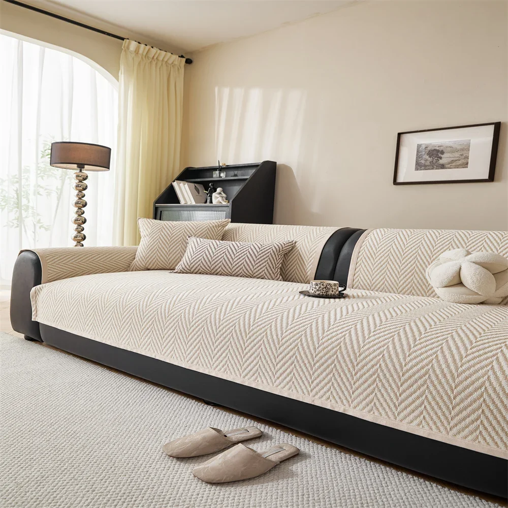 Retro Chenille Sofa Cushion Cover Universal Non-Slip Fixed Straight Row All-Seasons Slipcover for Home Comfortsofa Cover