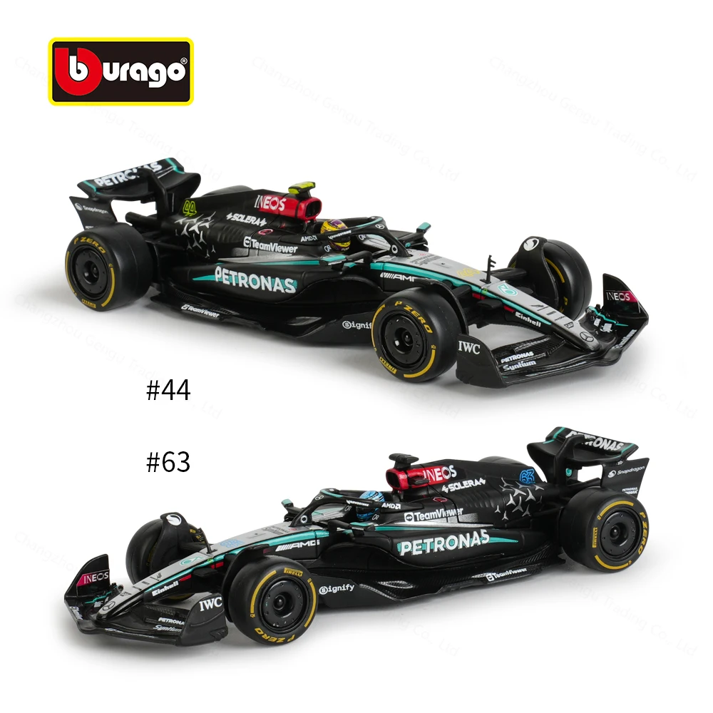 Bburago 1:43 Mercedes AMG 2024 W15 E Performance Static Simulation Diecast Alloy Model F1 Racing Formula Car Acrylic Box