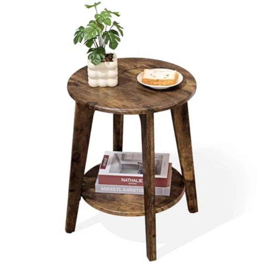 

Small Round Side Table Wooden End Table with Lower Shelf Modern Nightstand Bedside Table for Small Spaces Living Room Bedroom R