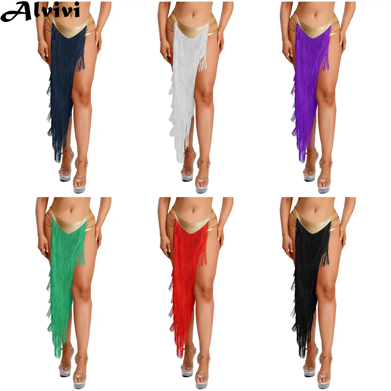 

Women Belly Dancing Indian Dance Tassel Skirt Built-in Briefs Halloween Carnival Party Cleopatra Egyptian Queen Cosplay Costume