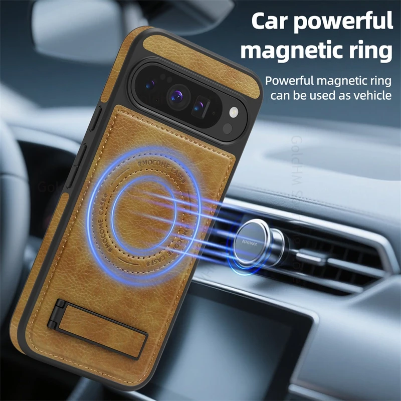 

For Google Pixel 10 Pro XL Leather Kickstand Shockproof Case Pixel 9A 10 Invisible Bracket Stand Magnetic Cover Pixel 10 Pro XL