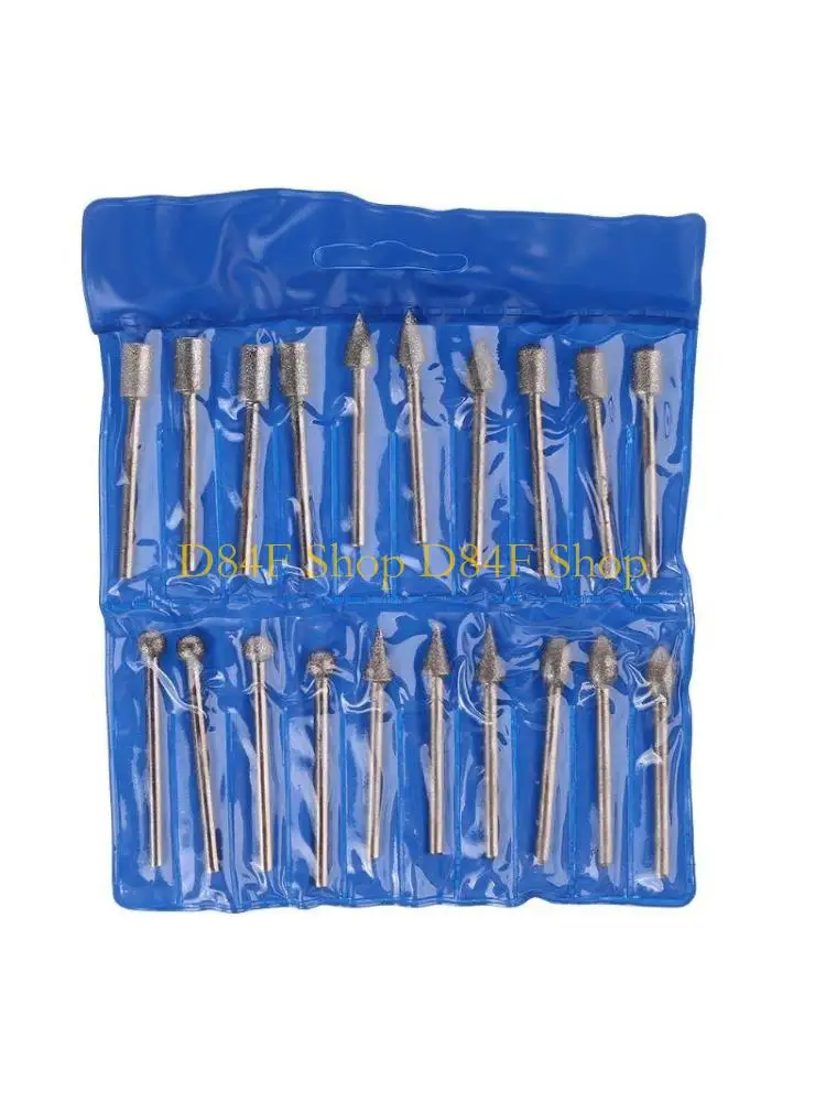 D84F 3mm Diamond Grinding Burr Drill Bit 20 Pcs Diamond Burr Set Rotary Tool Durable