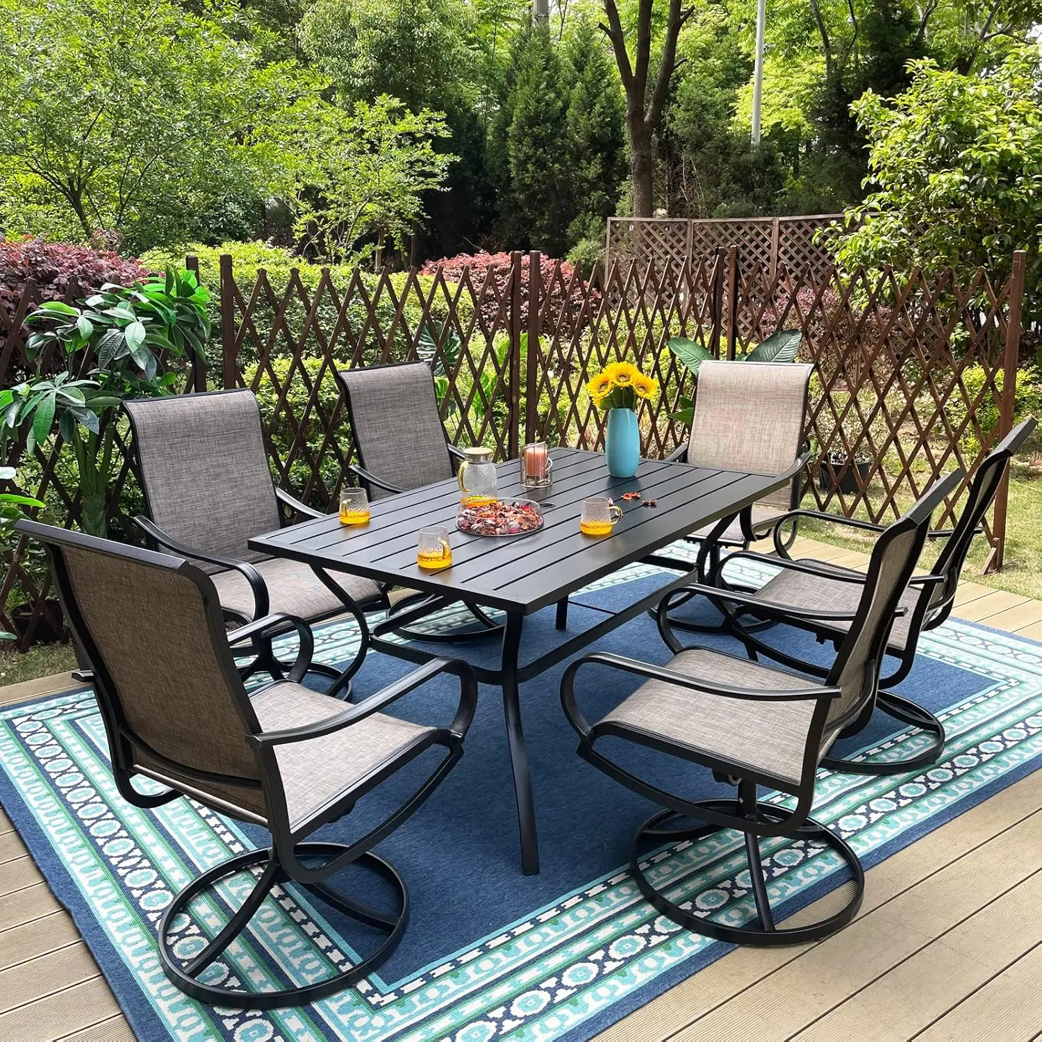 Patio Swivel Dining Chairs Set of 6 Outdoor Kitchen Garden Metal Chair with Textilene Mesh Fabric