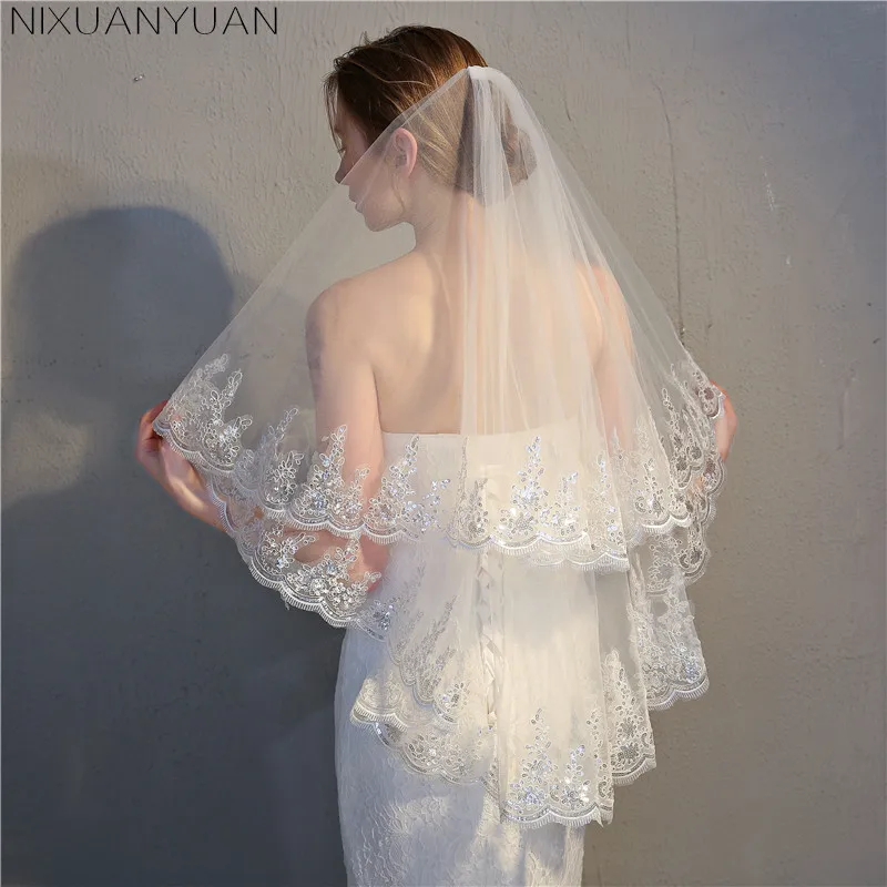 NIXUANYUAN 2023ราคาถูก2 Layears สีขาวงาช้างผ้าคลุมหน้าเจ้าสาวสั้น Tulle Veils งานแต่งงานอุปกรณ์เสริม