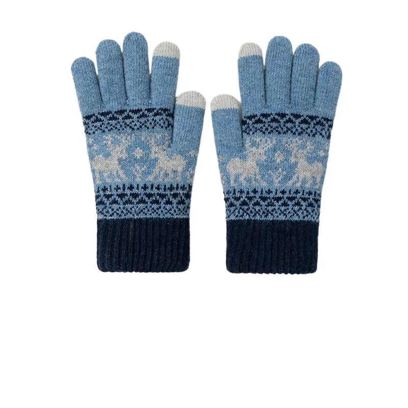 Утолщенные вязаные перчатки, осенне-зимние женские и мужские рождественские теплые ветрозащитные перчатки с оленем, велосипедные перчатки для покупок, варежки с длинными пальцами