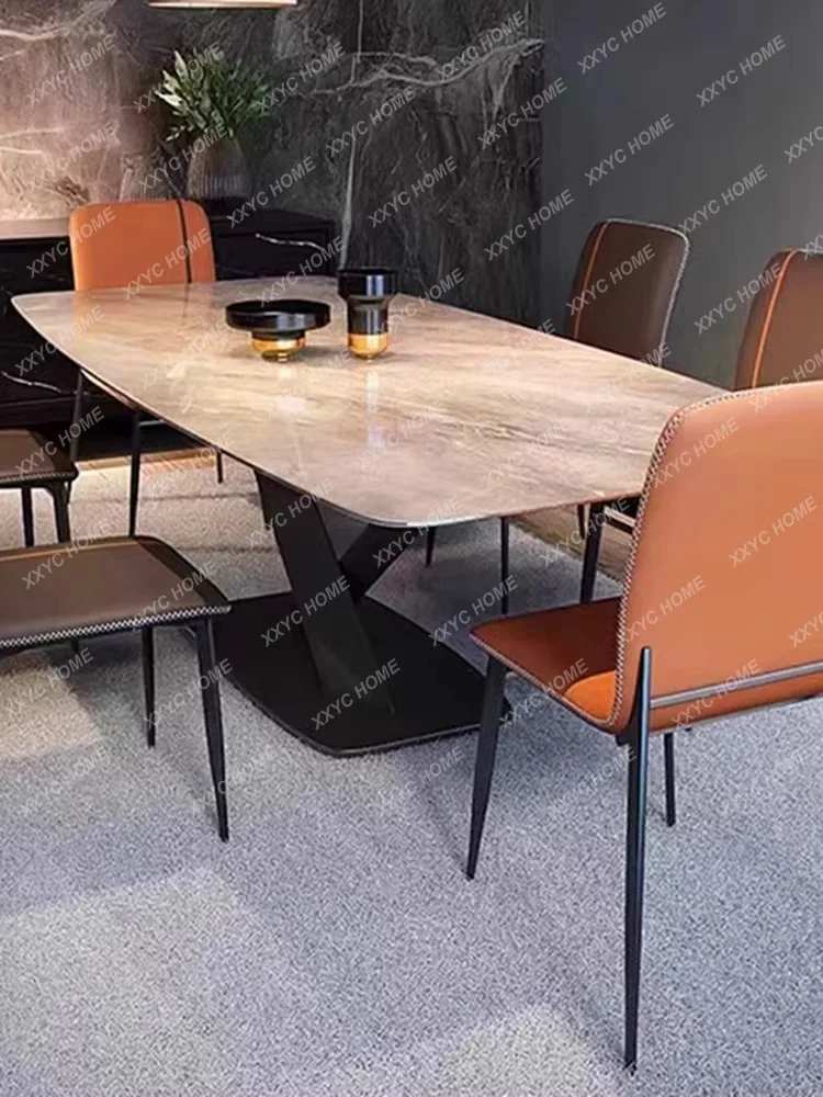 Stone Plate Dining Tables and Chairs Set Household Rectangular Dining Table Simple Modern Large and Small Apartment Type