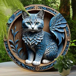 Blue Cat Cute Cat Suitable For Home Room Cafe Bedroom Bar Living Room Wall Decor, Round Fashion Art Aesthetic, Holiday Gift