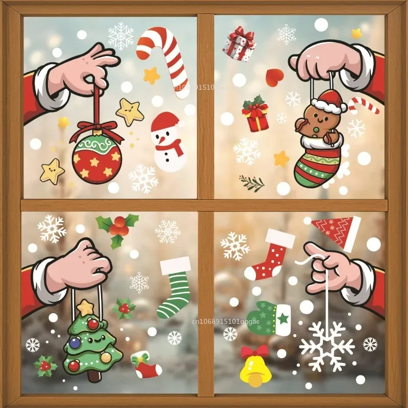 New Christmas Stickers Santa Claus Hand Hanging Ball Xmas Tree Sticker Gingerbread  Window Sticker Happy New Year 2025