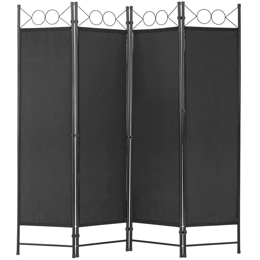 

4 Panel Room Divider 6FT Steel Frame Screen Folding Privacy Divider Freestanding Partition for Home Office Bedroom Black