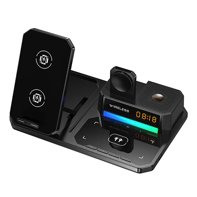 

Luxmoc 30W 6 In 1 Wireless Charger Digital Display Bluetooth Speaker Clock Multi-Function Foldable Magnetic Phone Stand Charger