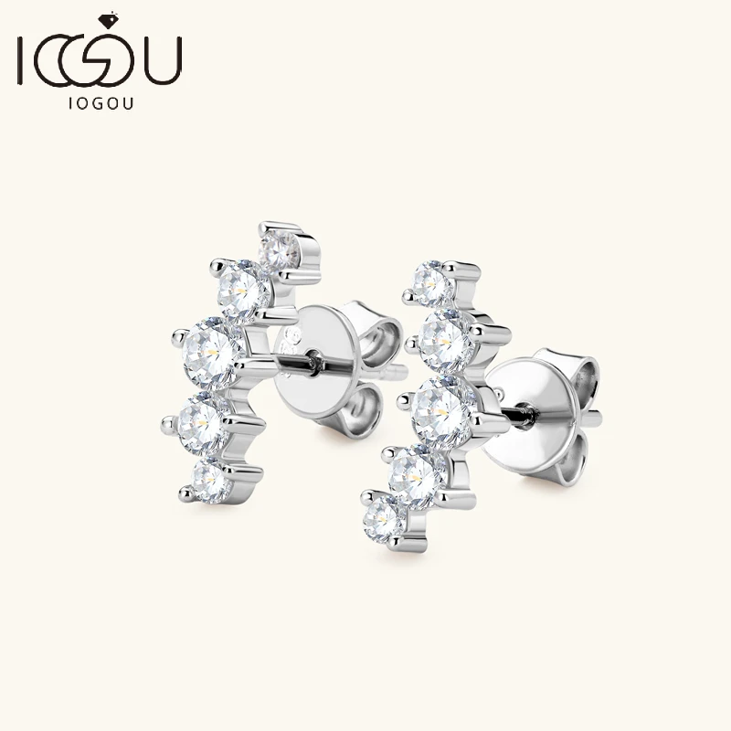 

IOGOU Curved Stud Earrings 925 Silver Original D Moissanite Jewelry Accessories Ear Crawler Earrings for Girls for Women Gift