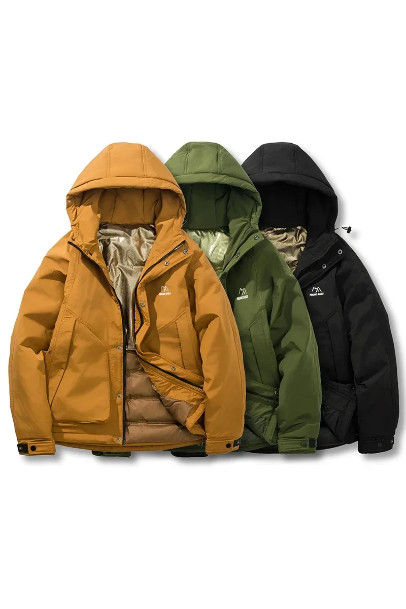 Chaquetas de plumón impermeables con capucha para hombre, abrigos de estilo de montaña, senderismo al aire libre, a prueba de viento, Parkas cálidas engrosadas con cremallera, Otoño e Invierno