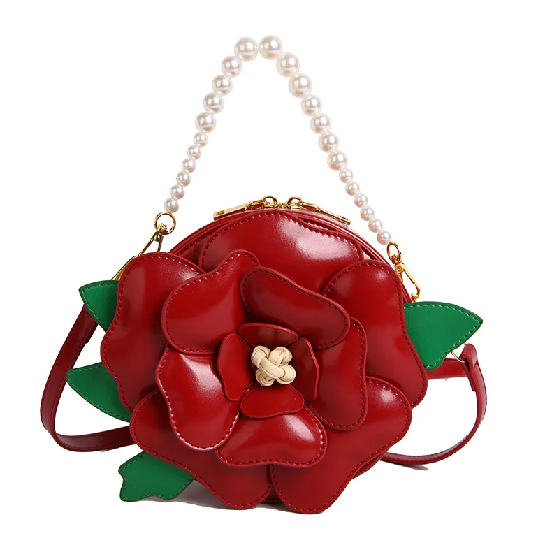 

Flower shaped small round bag, women's creative light luxury single shoulder crossbody bag, socialite pearl hand-held dinner bag
