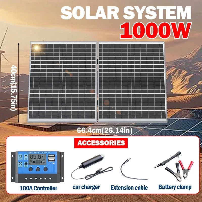 1000W Solarpanel mit Faltbarem Design, 12V Ausgang, Hocheffiziente Tragbare Stromstation für Wohnmobile, Camping und Notfälle im Freien