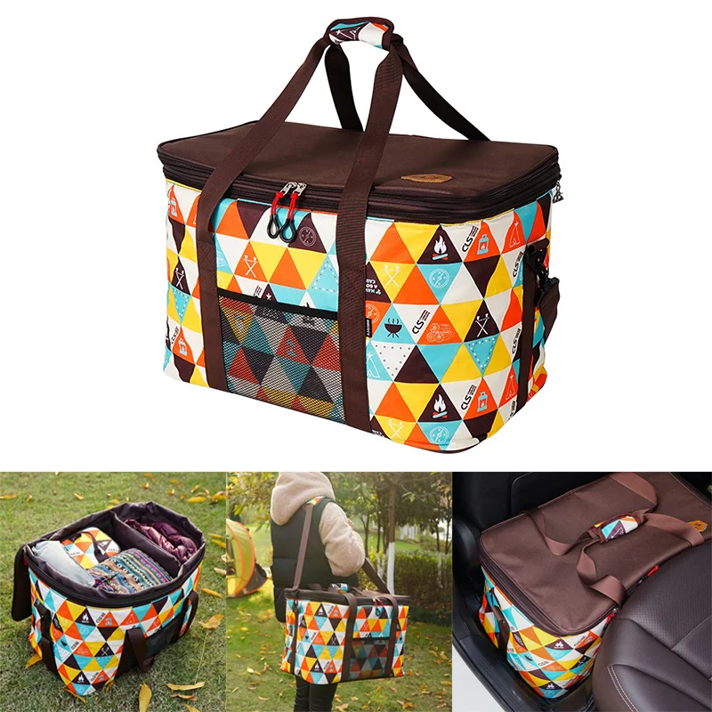 

Large Capacity Picnic Bag 50-60L Expandable Storage Case Waterproof 900D Oxford Fabric Picnic Travel Bag Car Camping Storage Bag