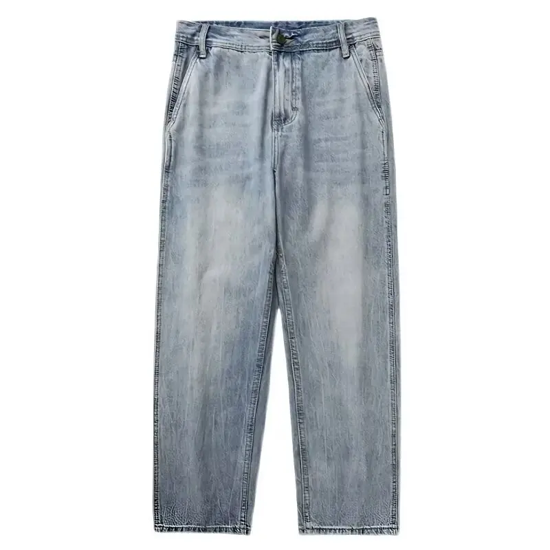 

Retro American Black Straight Leg Jeans Men's Loose Wide Leg Casual Long Trousers Youth Fashion All Seasons China Made