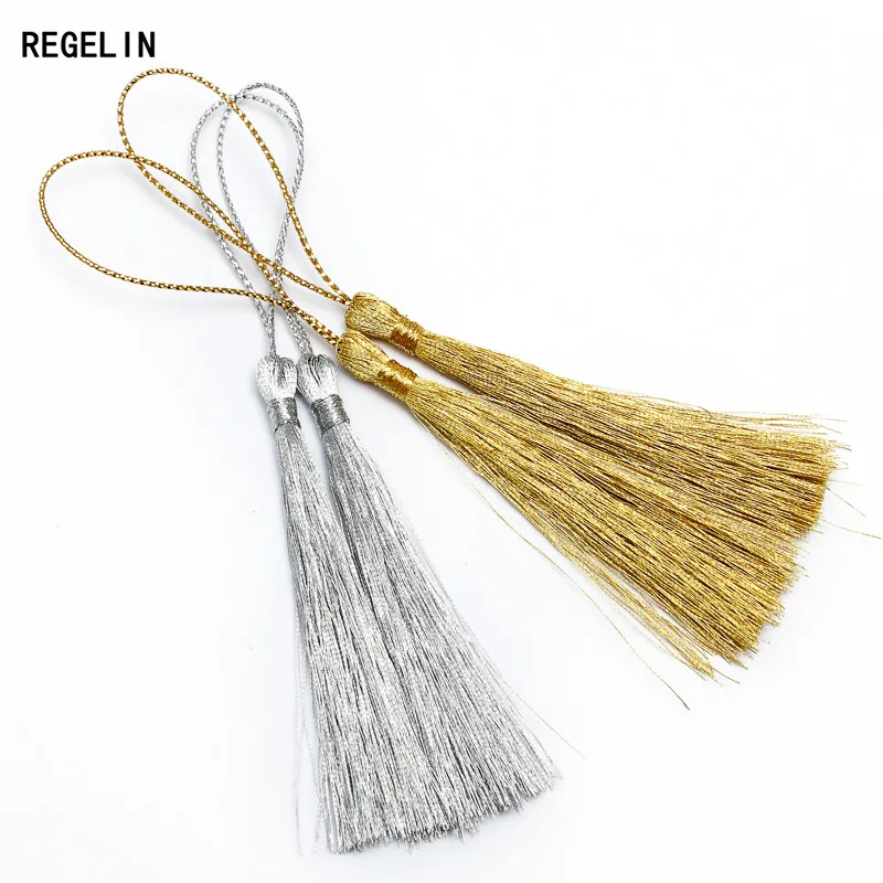 REGELIN Gold/Silver Color Silk Tassel Cord Handmade Rayon Thread Tassels Charms 20pcs 80mm DIY Jewelry Making Findings Materials