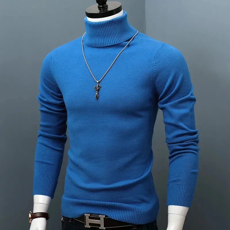 Sweater Pullover tebal pria, Turtleneck musim dingin Slim Fit Pullover pria merek klasik kasual pria L05